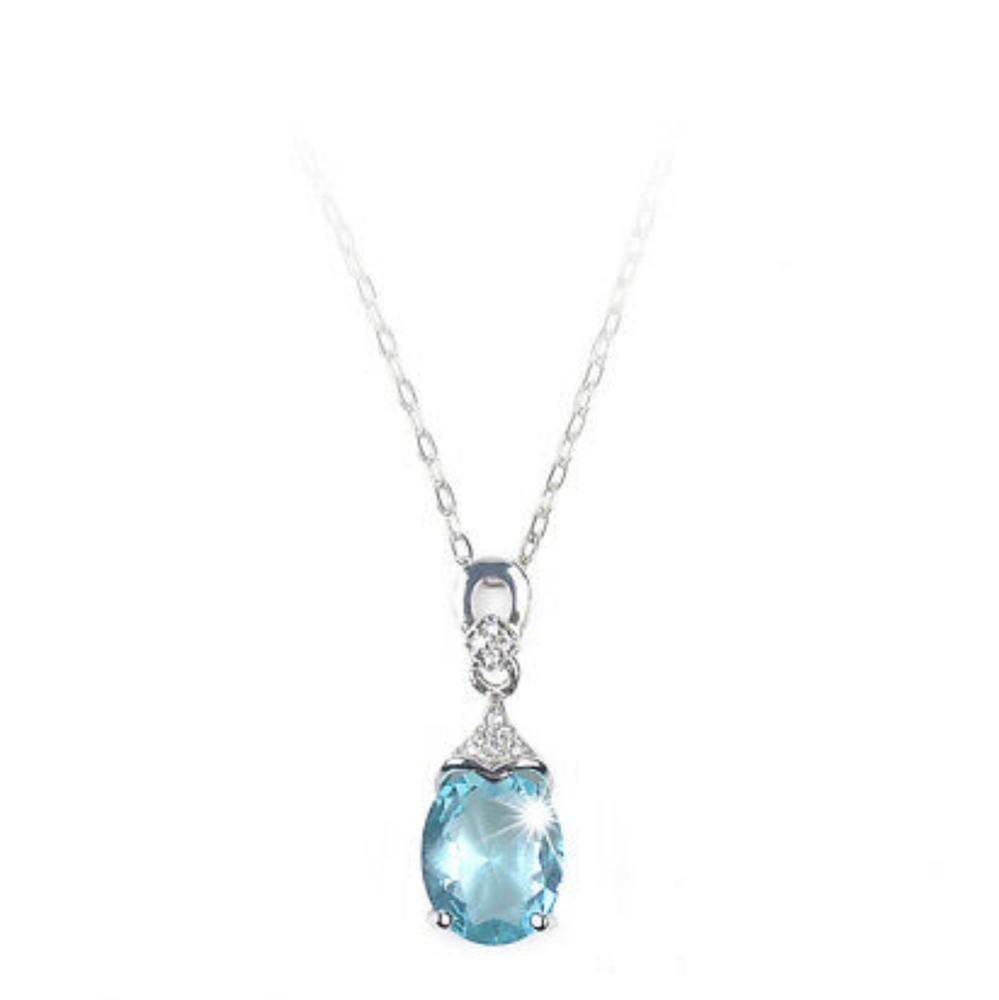 AQUAMARINE GEMSTONE NECKLACE DECEMBER BIRTHSTONE - Picture 5 of 8